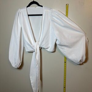 Elegant White Puff Sleeve Wrap Top